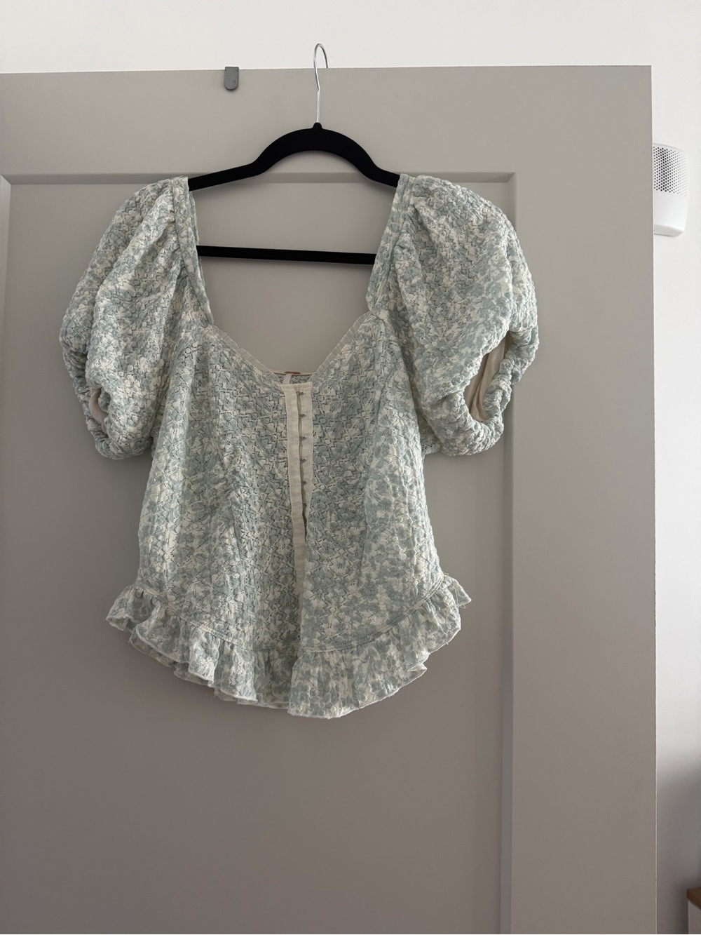 Free People Light Blue Smocked Ruffle Crop Top - Women's cottage core baby doll - Picture 2 of 6